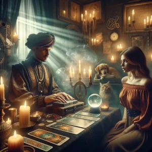 A-realistic-image-of-a-mystical-fortune-teller-performing-a-reading-in-front-of-a-woman.-The-setting-is-dimly-lit-filled-with-atmospheric-elements-li.webp